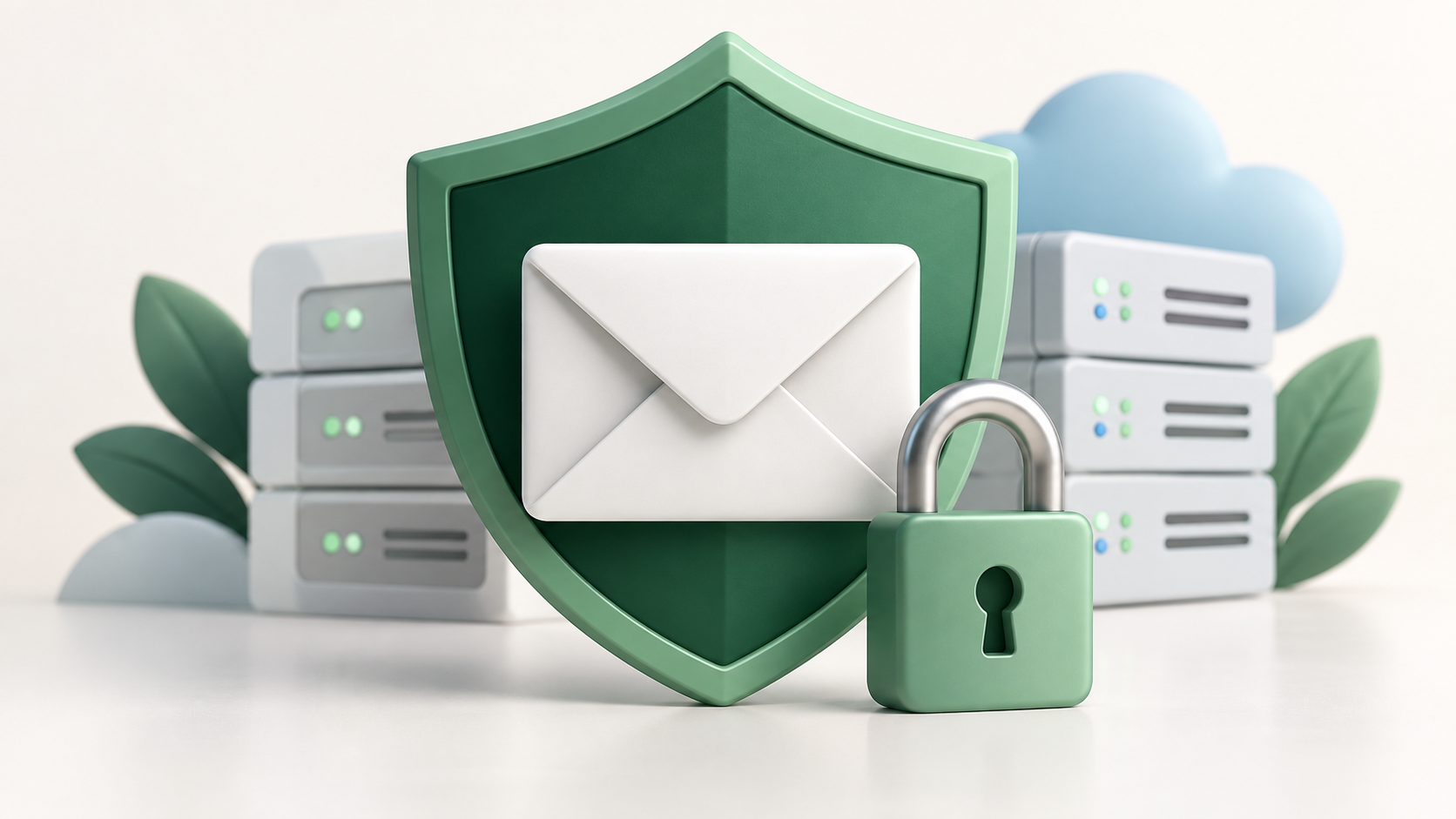 Shield and padlock protecting business email and servers.