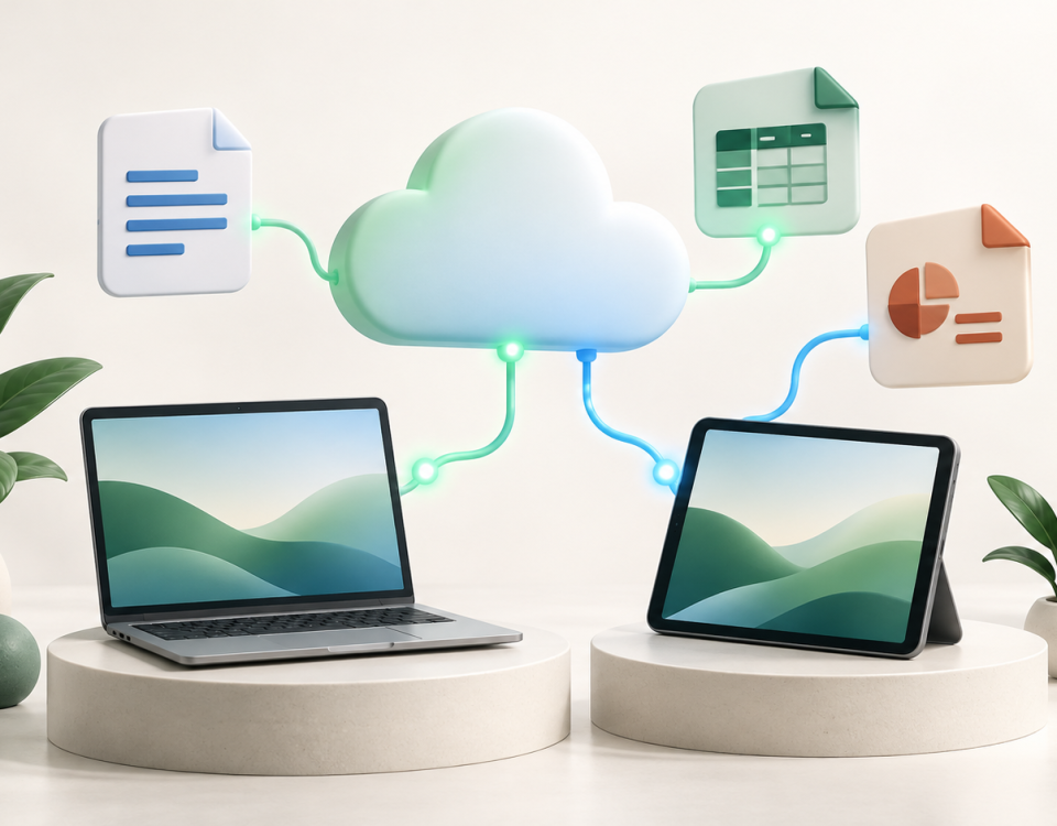 Cloud connecting devices and productivity application tiles.