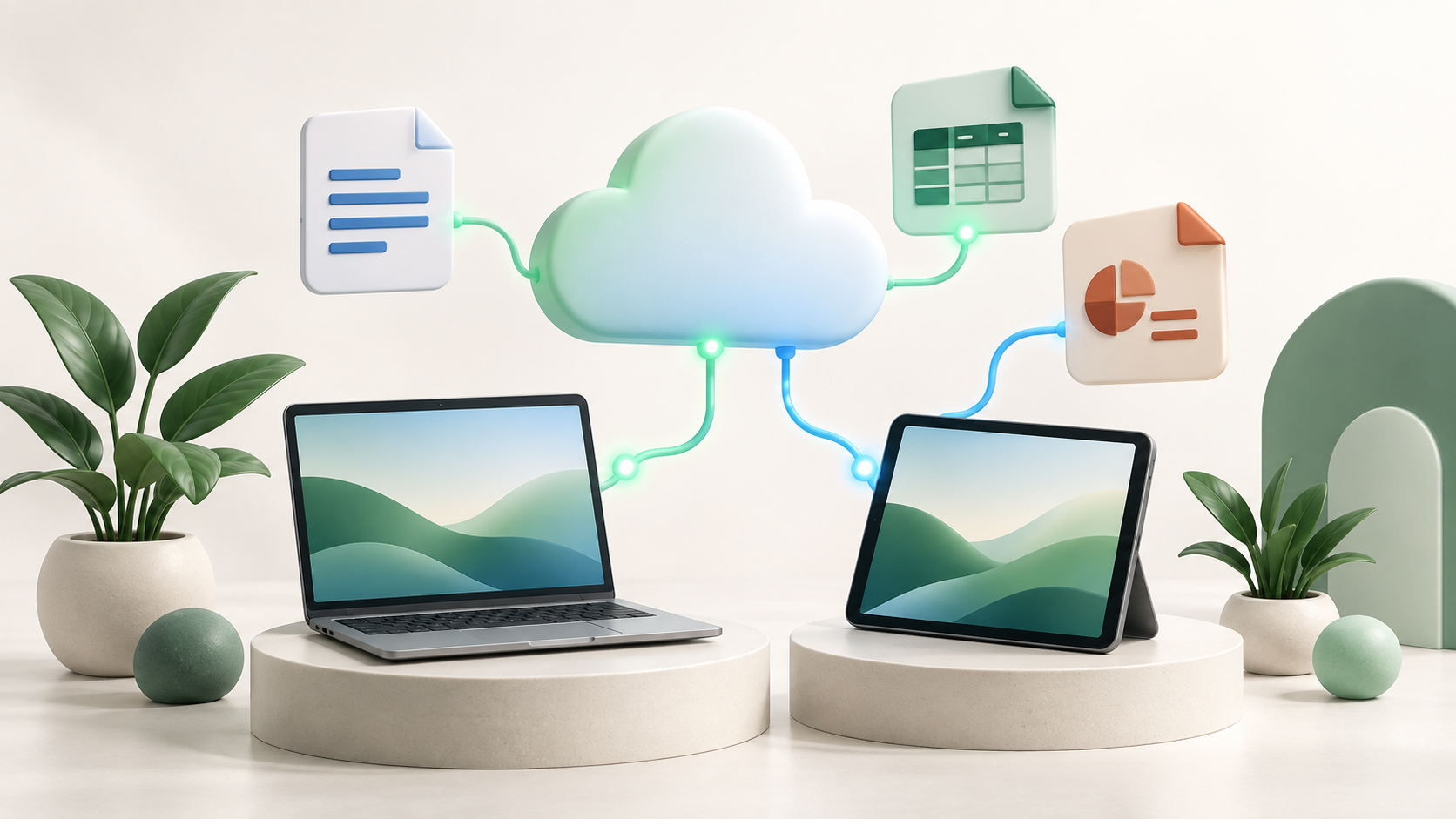 Cloud connecting devices and productivity application tiles.