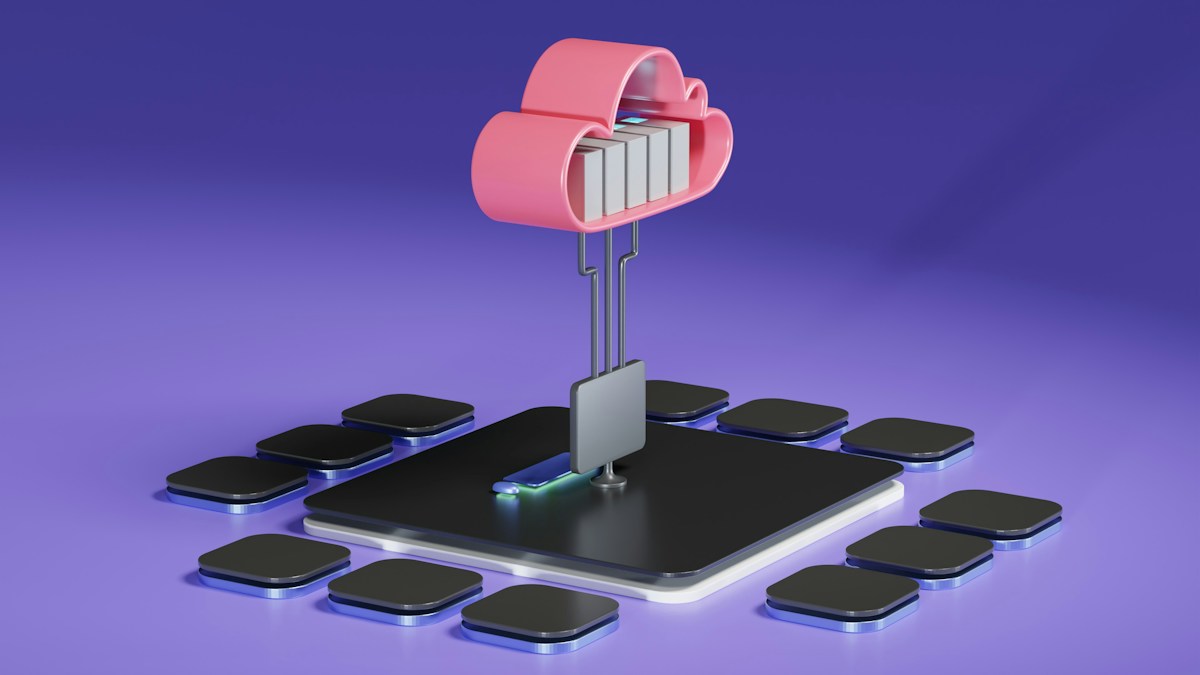 Cloud servers connected to a central computer and multiple network devices.